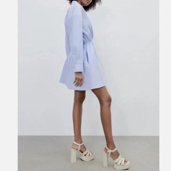 Zara Chambray Long Sleeve Shirt Dress Sky Blue  Size Small - Picture 4 of 10